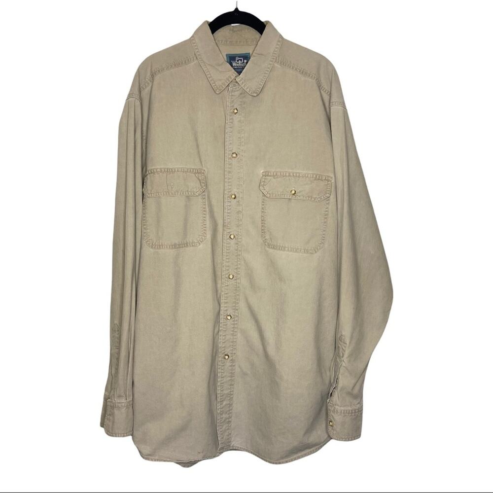 Woolrich Men’s Long Sleeve Button Up In Sand 100% Cotton Size Large Tall